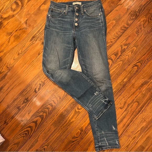 Madewell Slim Straight Jeans Blue Distressed Button-Front Edition size 25 - Picture 2 of 16